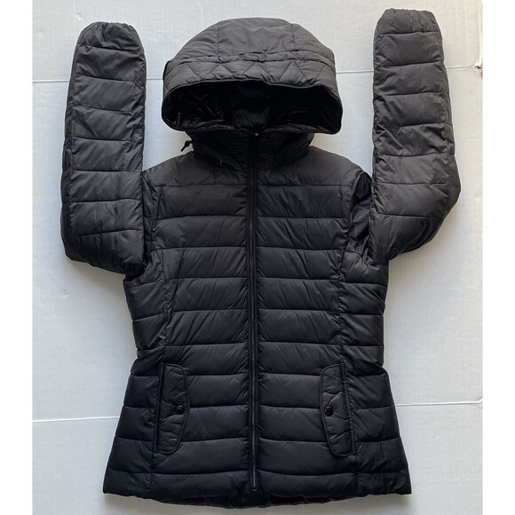 Zara Womens Black Reversible Insulated Hooded Full Zip Puffer Jacket Size M - Picture 7 of 16